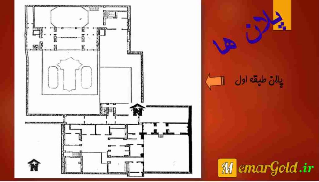 پروژه مرمت خانه نصیرالدوله - پلان ها - معمار گلد تصویر: اسلایدهای پاورپوینت - پلان طبقه اول - معمار گلد